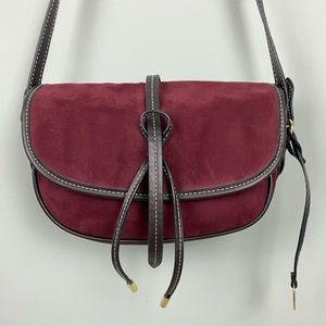 London Fog Saddle Bag Newbury Crossbody Suede Crescent Purse Adjustable Strap
